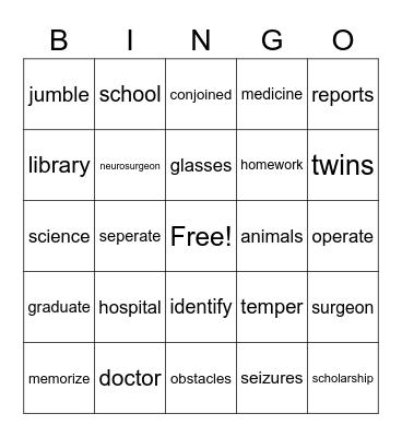 LLI Lesson 65 Bingo Card