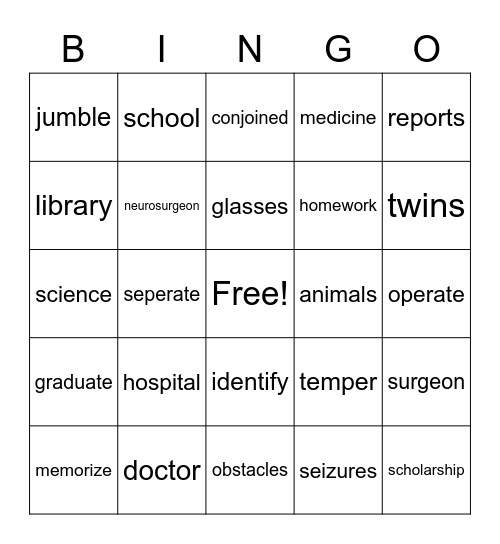 LLI Lesson 65 Bingo Card