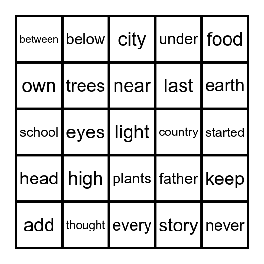 FRY WORD BINGO 201-225 Bingo Card