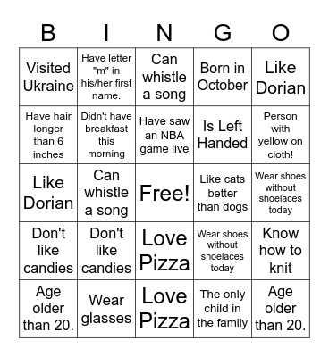 YLD Lunch and Fun! Bingo Card