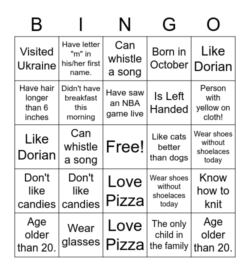 YLD Lunch and Fun! Bingo Card