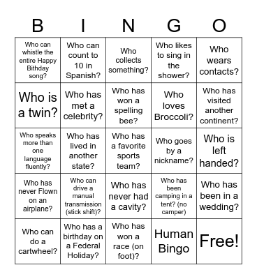 Human Bingo Card