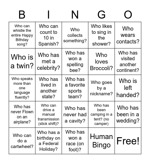 Human Bingo Card