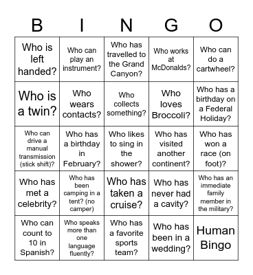 Human Bingo Card