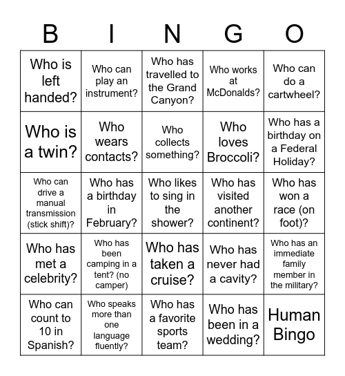 Human Bingo Card