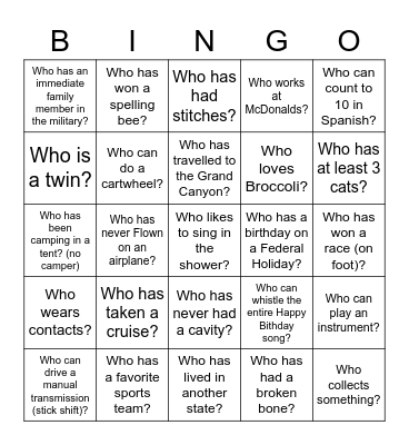 Human Bingo Card