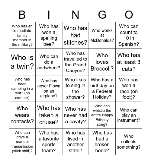 Human Bingo Card