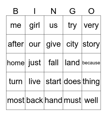 First Grade 2nd Quarter Sight Words Bingo Card