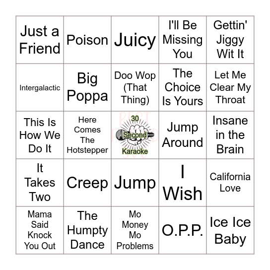 Baby Got 90's Rap (Hip Hop) Bingo Card