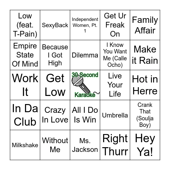 2000-2010 Rap/Hip Hop Hits Bingo Card