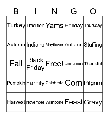 HAPPY THANKSGIVING! Bingo Card
