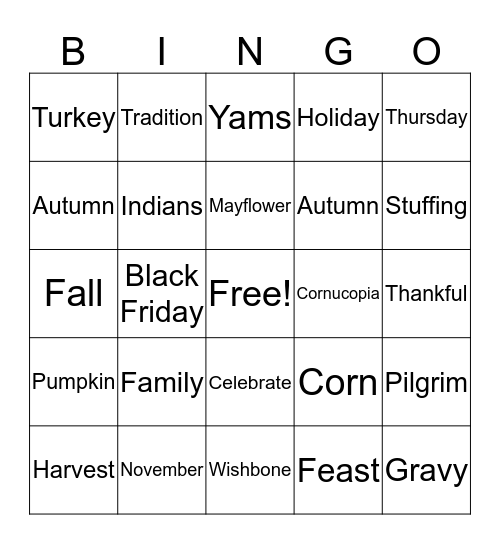 HAPPY THANKSGIVING! Bingo Card