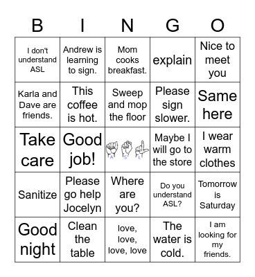 ASL Greetings/Workplace Words Bingo Card