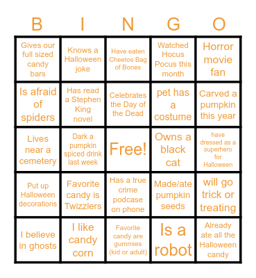 Crusher Halloween Bingo Card