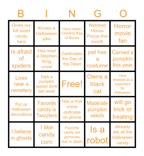 Crusher Halloween Bingo Card