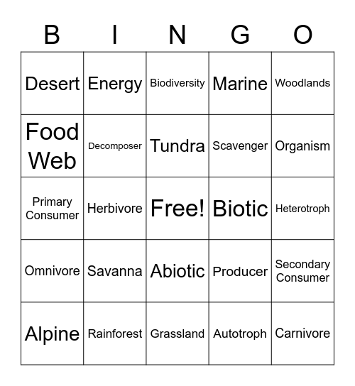 Biome Bingo Card