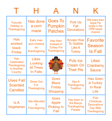 Fall Themed Bingo Card