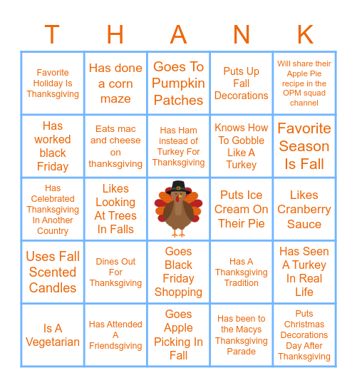 Fall Themed Bingo Card