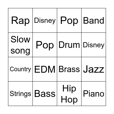 Musical Bingo Card