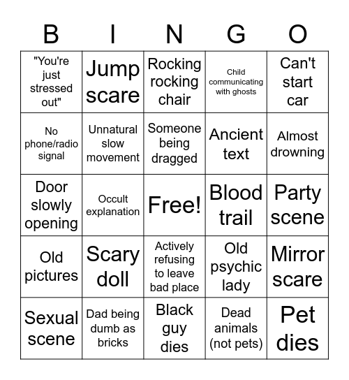 Horror Movie Bingo Card