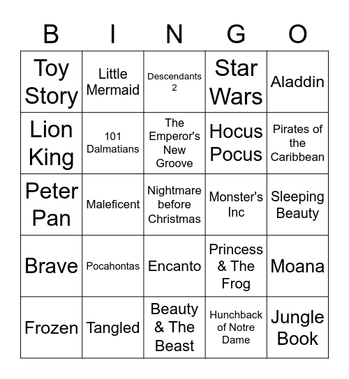 Disney Halloween Bingo Card
