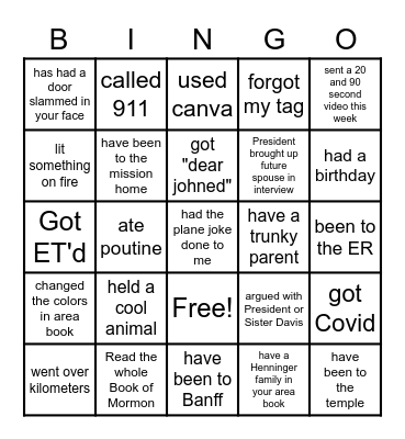 "on my mission I..." Bingo Card