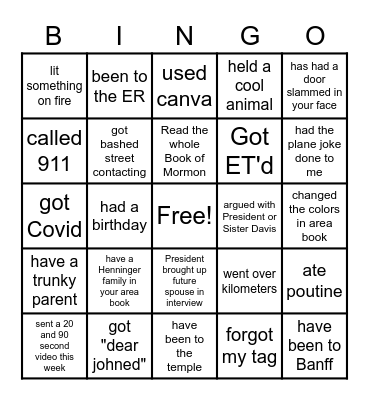 "on my mission I..." Bingo Card