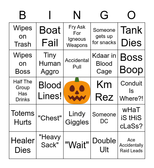 TPR Chaos Halloween Run Bingo Card
