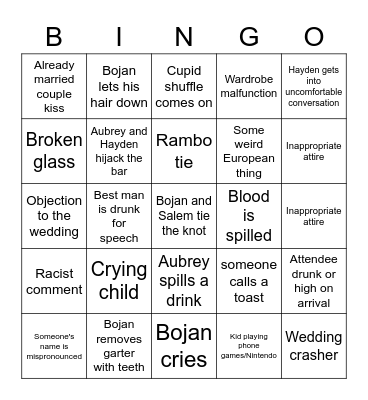 Boban's Big Day Bingo Card