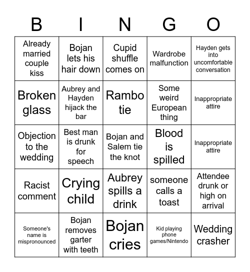 Boban's Big Day Bingo Card