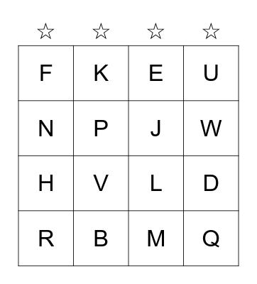 TK Alphabet Bingo Card