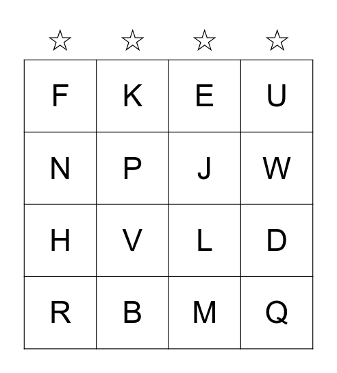 TK Alphabet Bingo Card