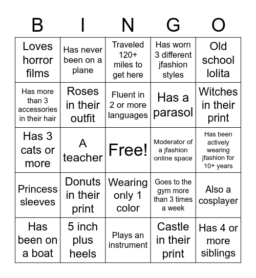 Lolita Bingo Card