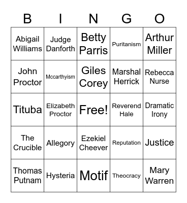 The Crucible Bingo Card