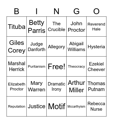 The Crucible Bingo Card