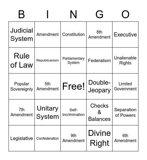 Government - Academic Vocabulary - Unit 1, 2, & 3 Bingo Card