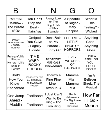 MUSICALS/HALLOWEEN Bingo Card
