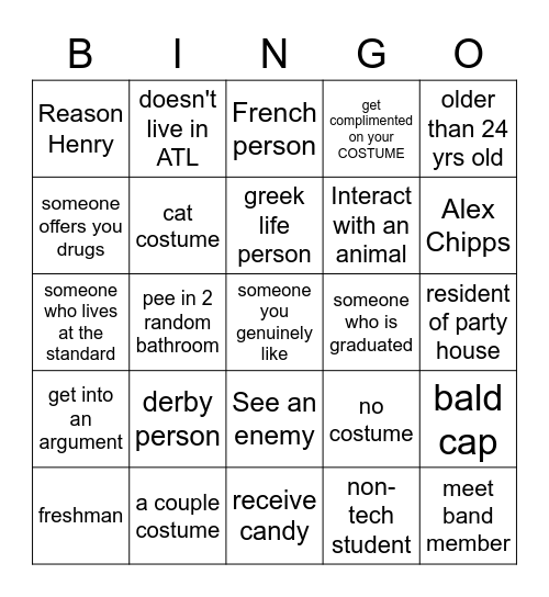 halloweekend bingo Card