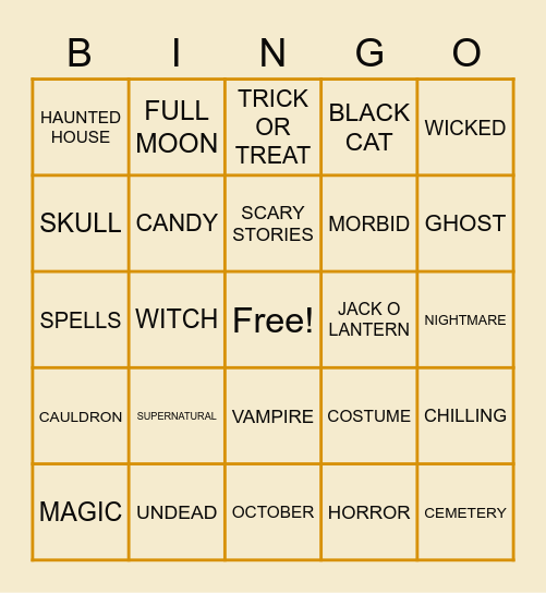 BERGMAN HALLOWEEN BINGO Card