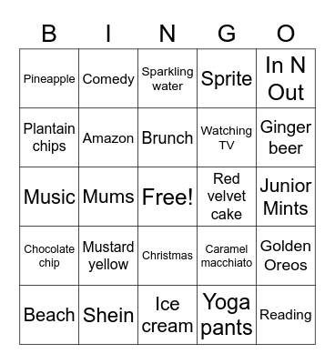 Lady Stephanie Favorites Bingo Card