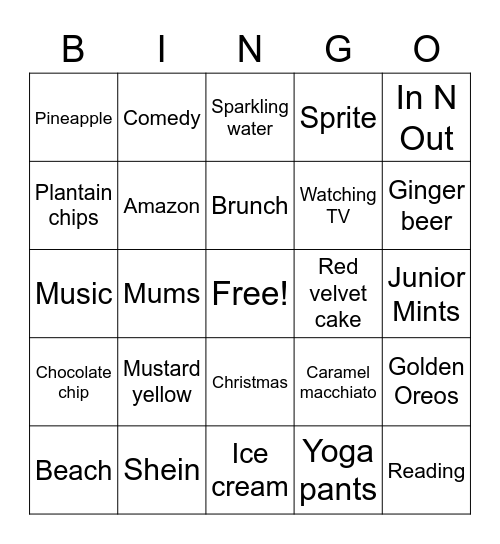 Lady Stephanie Favorites Bingo Card