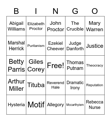 The Crucible Bingo Card