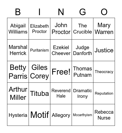 The Crucible Bingo Card