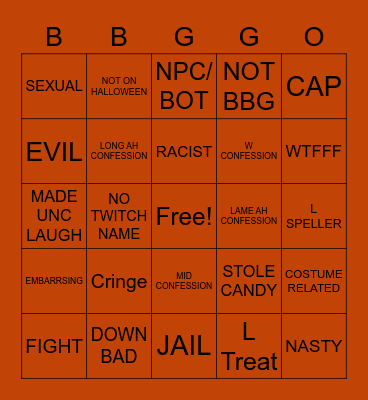 HALLOWEEN CONFESSIONS Bingo Card