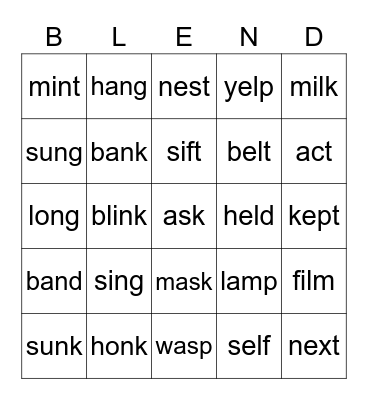End Blends Bingo Card