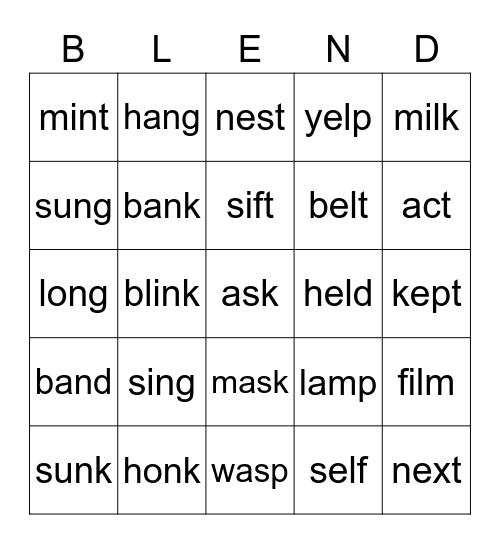 End Blends Bingo Card