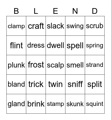 Beginning Blends Bingo Card