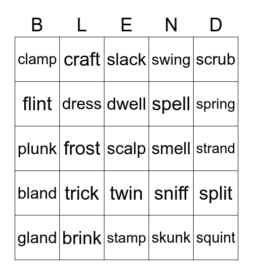 Beginning Blends Bingo Card
