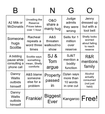 The Block Auction 2022 Bingo Card