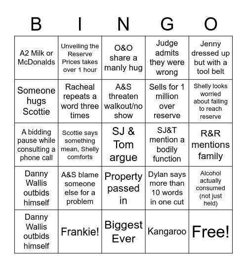 The Block Auction 2022 Bingo Card